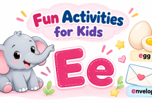 Letter E worksheets for preschool kids with tracing, coloring and matching activities
